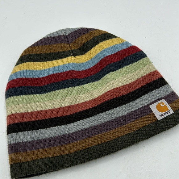 Carhartt Accessories - CARHARTT Striped Rainbow Fleece Lined Knit Skull Cap Beanie Hat
